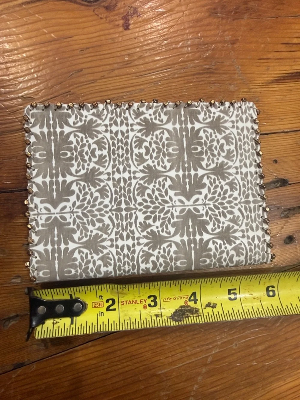 Anthropologie Cream Canvas Passport Sleeve with Gold Beaded Accent